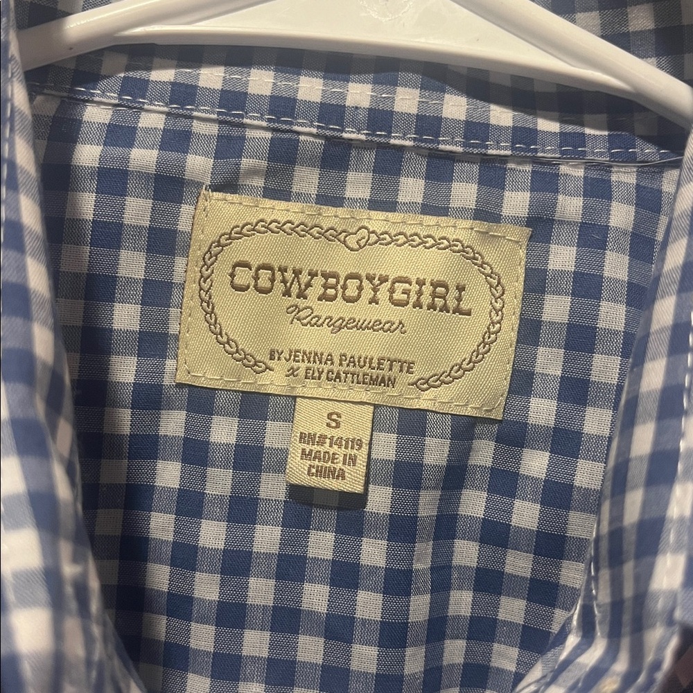 Ely cattleman western  Navy  White Checkered Button Down Shirt ladies Small NWT - Picture 2 of 5